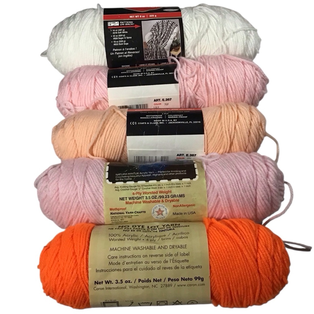 Yarn Bundle Caron Red Heart Wintuk Knitting Crochet White Pink Lily - Picture 2 of 14